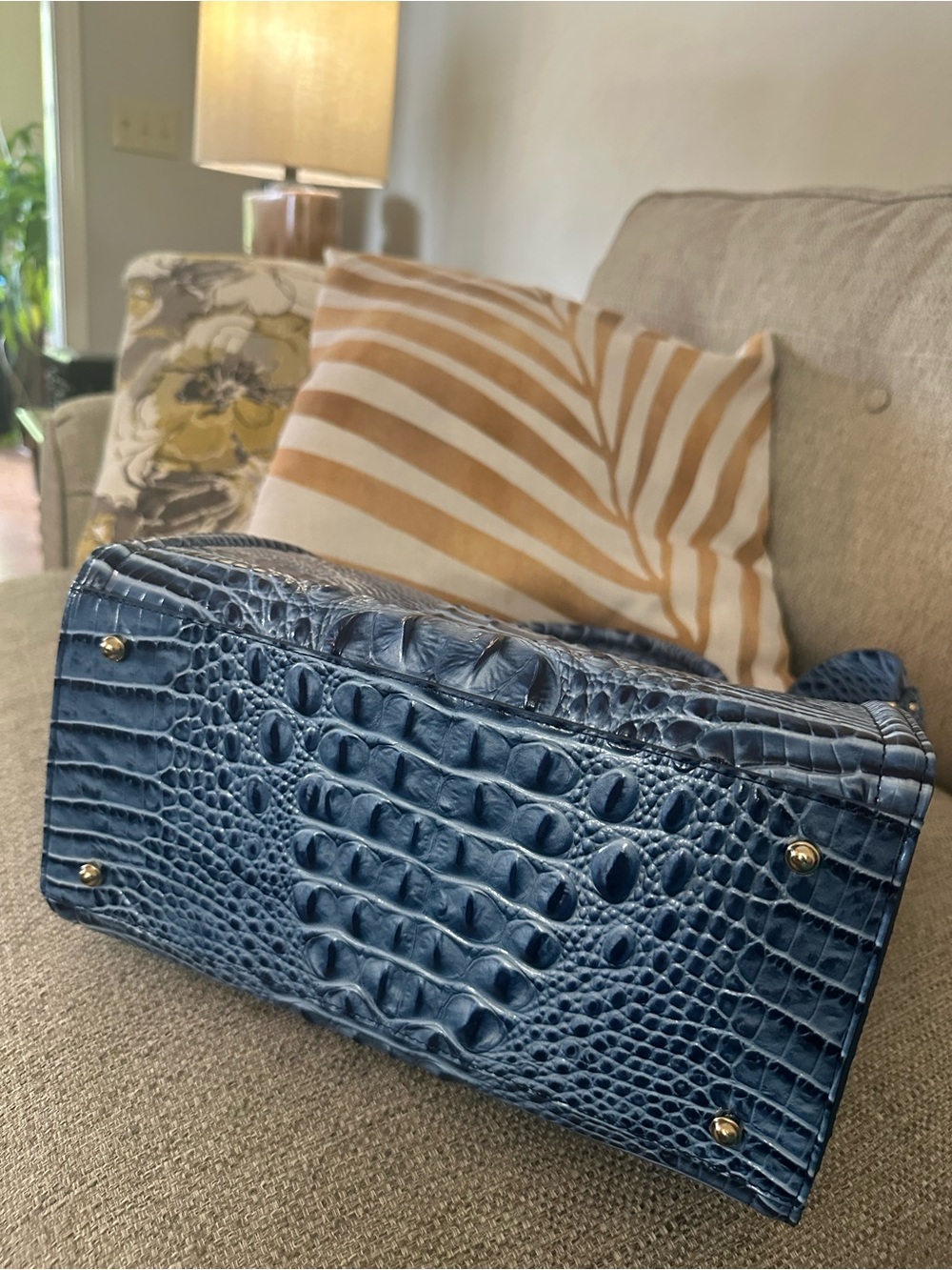 Brahmin Caroline Blue Croc-Embossed Leather Serenade Satchel NWT Bag - Picture 10 of 16